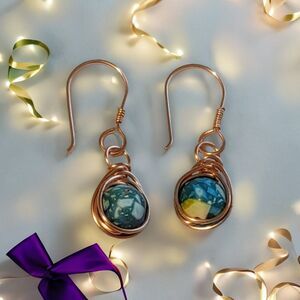 Handmade Copper Wire Wrapped Bead Dangle Earrings